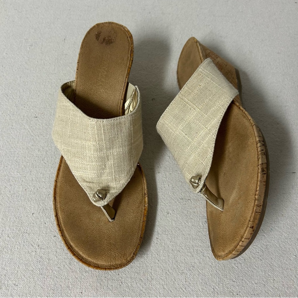 Aerosoles Sandals Womens 10M Tan Fabric Cork Wedge